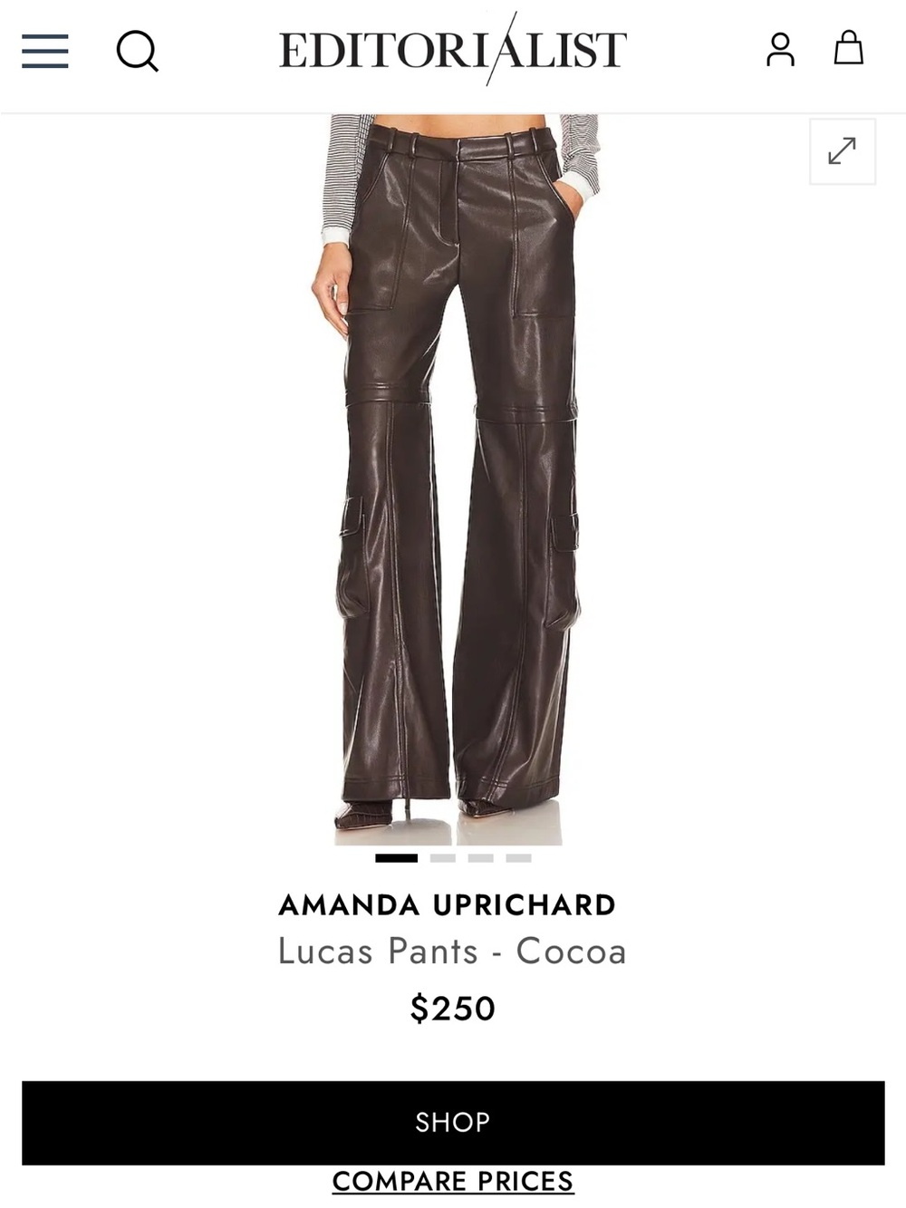 Amanda Uprichard Cocoa Faux Leather Wide-Leg Cargo Pants - Picture 4 of 10